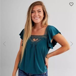 Daytrip Lace Trim Flutter Sleeve Blouse